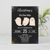 Black First Boo-thday Custom Halloween Birthday Invitation (Standing Front)