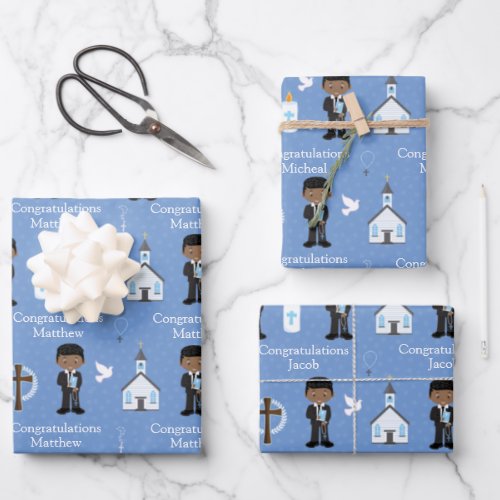 Black First Communion Boy Wrapping Paper Sheets