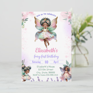 Black First Fairy Whimsical Birthday  Invitation