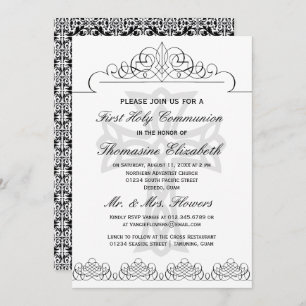 Black First Holy Communion Cross Invitations