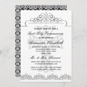 Black First Holy Communion Cross Invitations by RenImasa at Zazzle