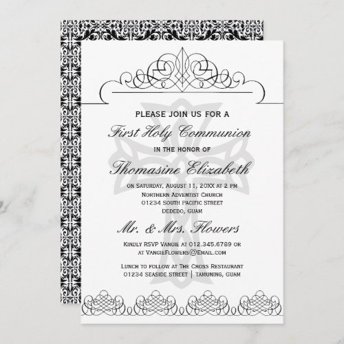 Black First Holy Communion Cross Invitations