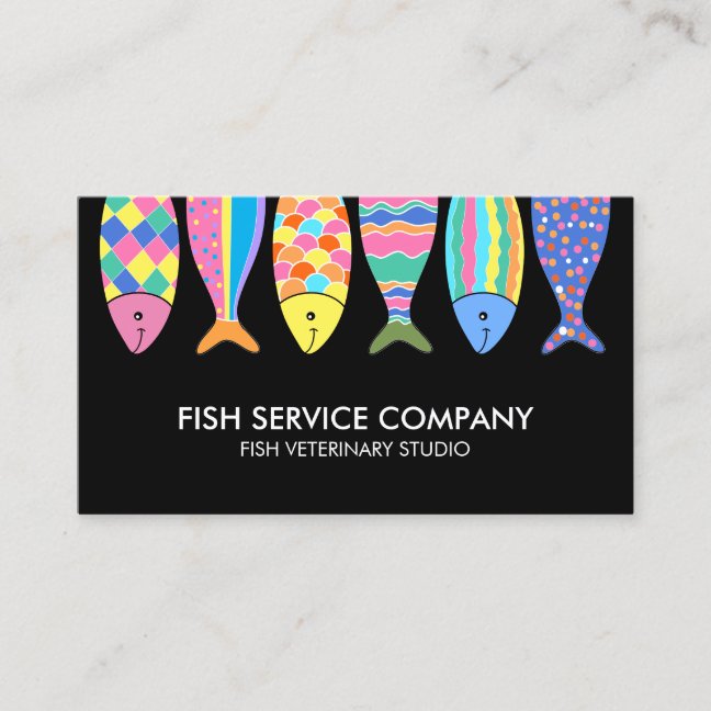 Black Fish Cute Pattern Waves Business Card
