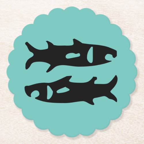 Black fish sharks design aquamarine Pisces zodiac Paper Coaster