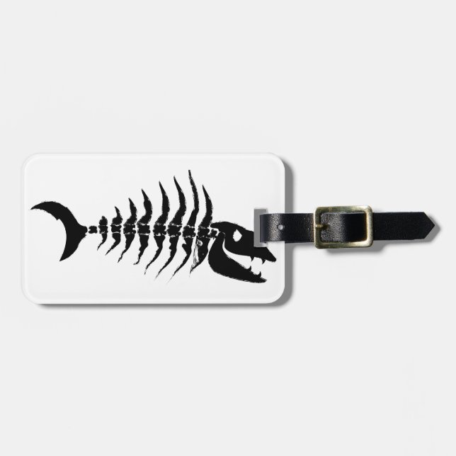 Black Fish Skeleton Luggage Tag (Front Horizontal)