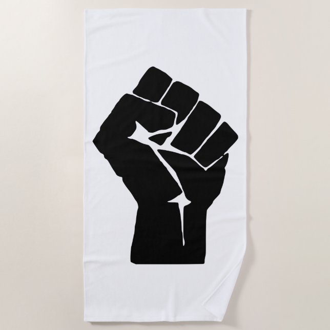 Black Fist Raised - Resistance Protest Beach Towel (Front)