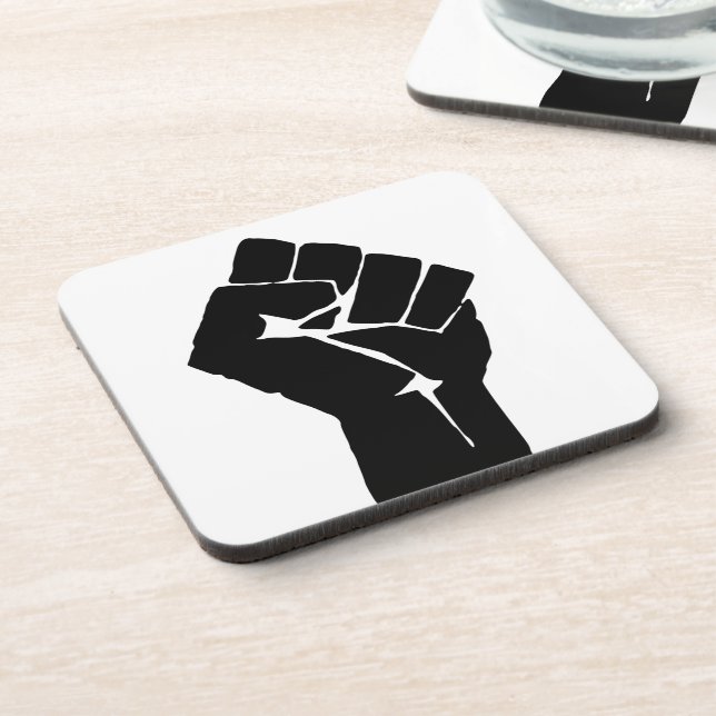 Black Fist Raised - Resistance Protest Beverage Coaster (Left Side)