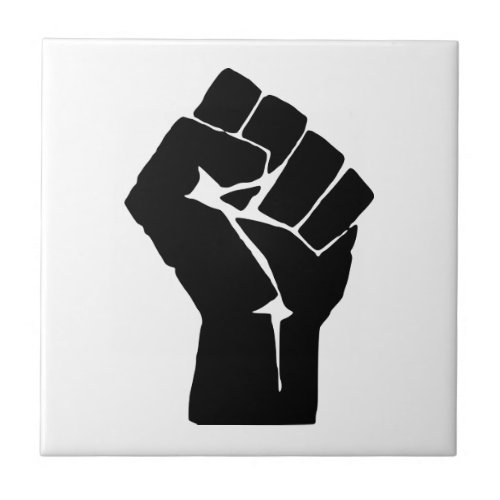 Black Fist Raised _ Resistance Protest Ceramic Tile