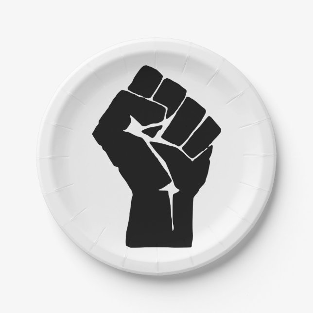 Black Fist Raised - Resistance Protest Paper Plates (Front)