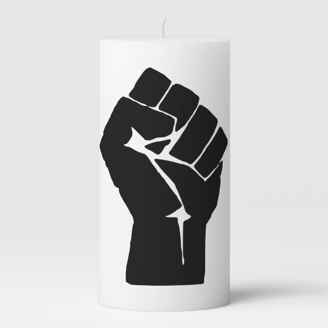 Black Fist Raised - Resistance Protest Pillar Candle (Front)