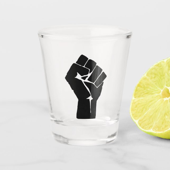 Black Fist Raised - Resistance Protest Shot Glass (Front)