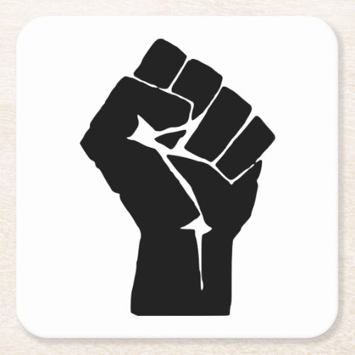 Black Fist Raised _ Resistance Protest Square Paper Coaster