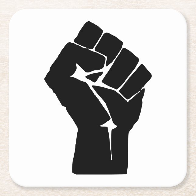 Black Fist Raised - Resistance Protest Square Paper Coaster (Front)
