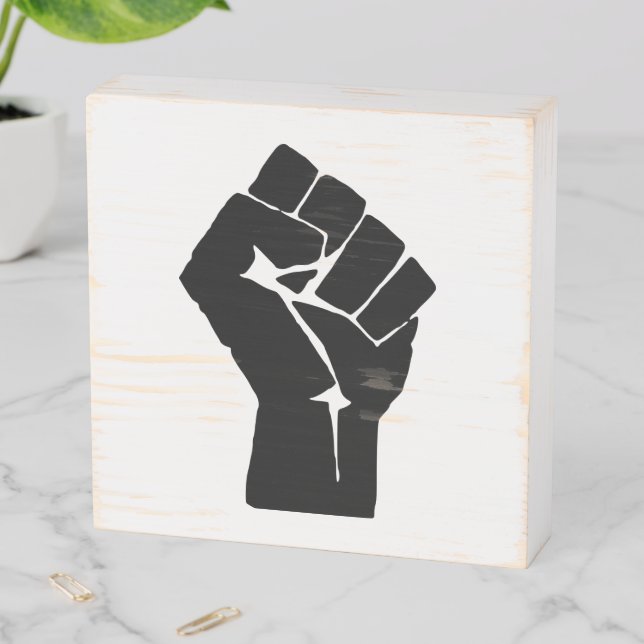 Black Fist Raised - Resistance Protest Wooden Box Sign (In Situ Horizontal)
