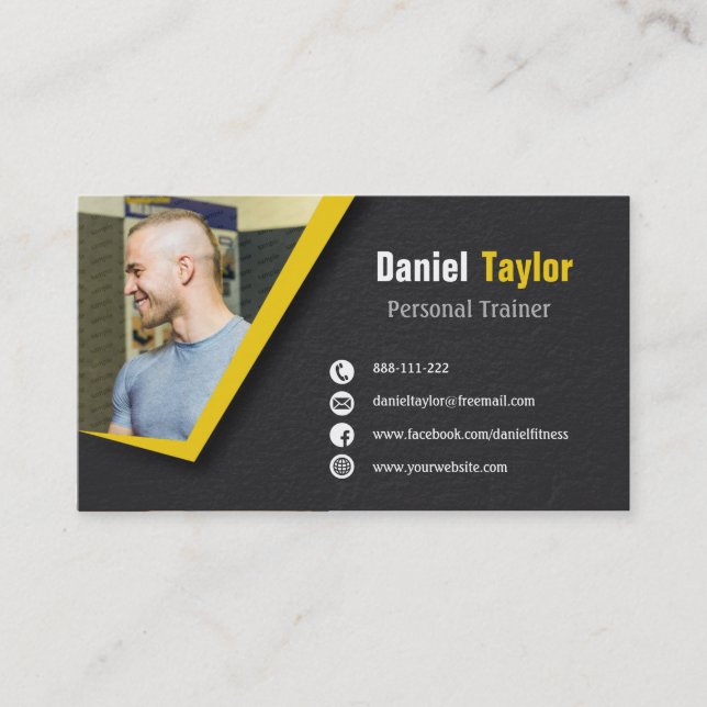 Black Fitness Personal Trainer Photo Business Card (Front)
