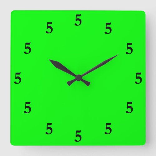 Black Five oClock Somewhere on Lime Green Square Wall Clock