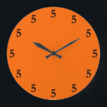 Black Five o'Clock Somewhere on Orange Large Clock<br><div class="desc">This clock looks forward to the end of the workday at 5 o'clock (five o'clock). Black five numbers on an orange background. Customizable. A humorous clock that is perfect for anyone that works nine to five. Remember,  it is always five o'clock somewhere.</div>