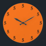 Black Five o'Clock Somewhere on Orange Large Clock<br><div class="desc">This clock looks forward to the end of the workday at 5 o'clock (five o'clock). Black five numbers on an orange background. Customizable. A humorous clock that is perfect for anyone that works nine to five. Remember,  it is always five o'clock somewhere.</div>