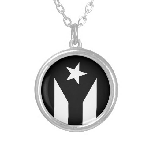 Black flag of Puerto Rico Silver Plated Necklace