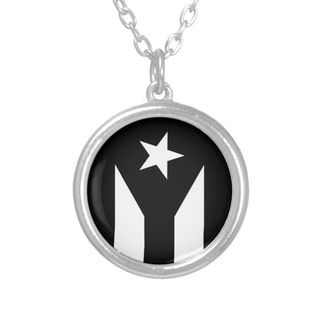 Black flag of Puerto Rico Silver Plated Necklace (Front)