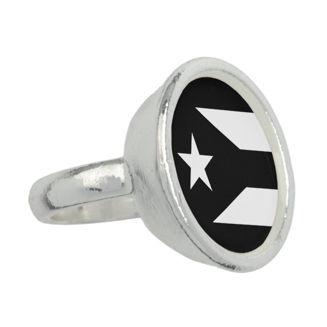 Black flag of Puerto Rico Square Sticker Ring (Side)