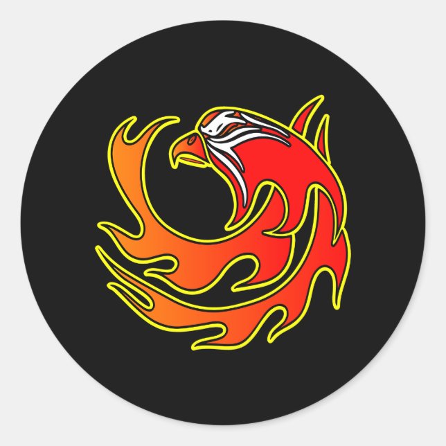 Black Flame Tribal Eagle Head Classic Round Sticker (Front)