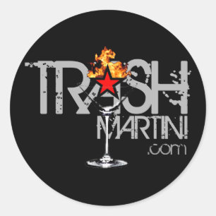 Black Flaming martini Silver Logo Round Sticker