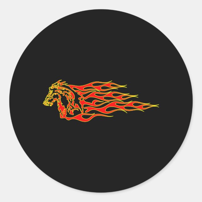 Black Flaming Mustang Horse Classic Round Sticker (Front)