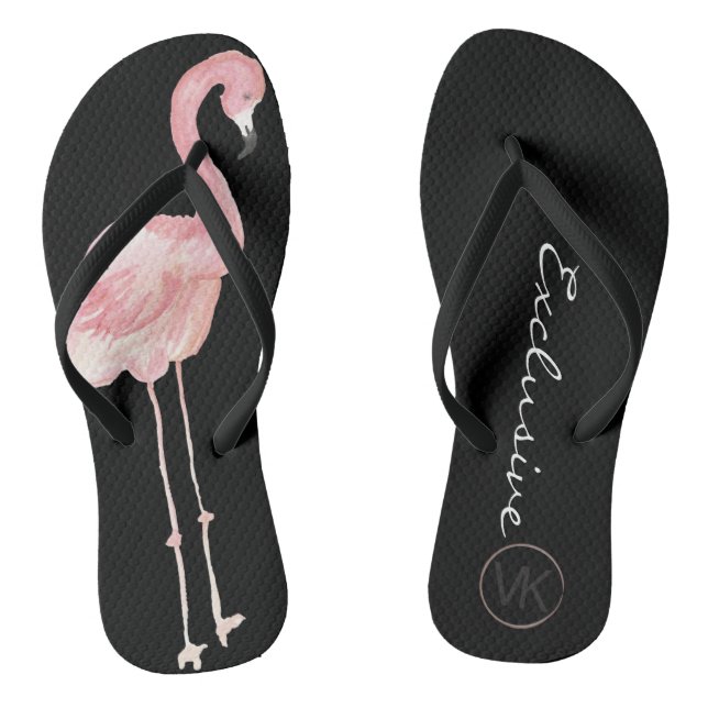 Black Flamingo Flip Flops (Footbed)