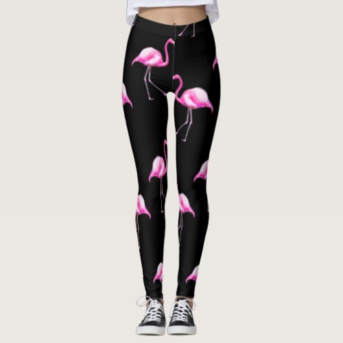 Black flamingo leggings