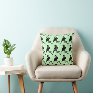 Black Flamingo Spring Green Throw Pillow