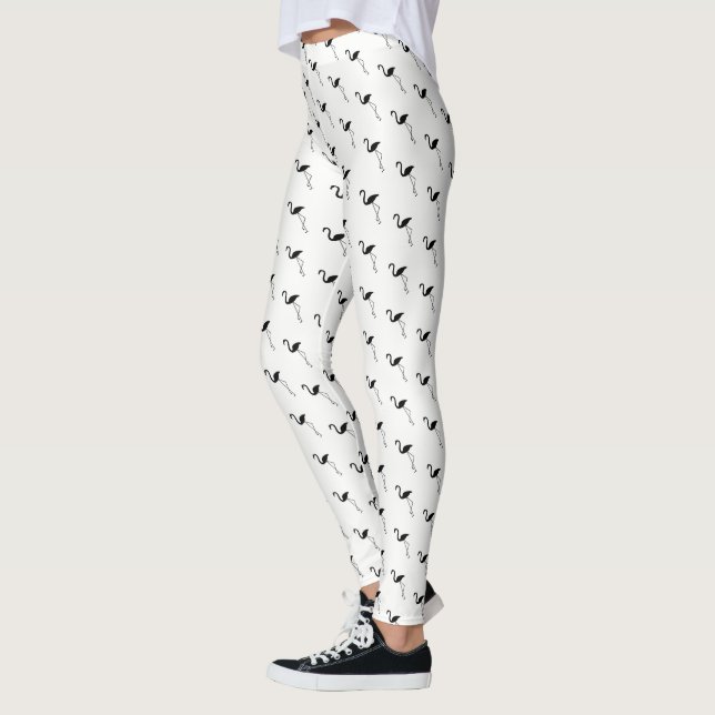 Black Flamingos on White Leggings (Left)