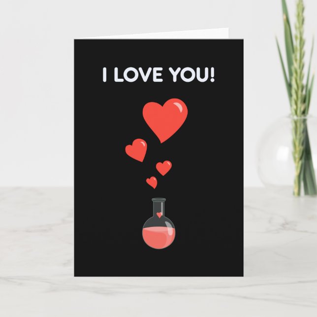 Black Flask Of Hearts I Love You Geek Holiday Card (Front)