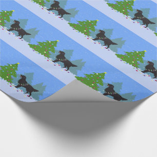 Black Flat-Coated Retriever - Christmas Forest Wrapping Paper