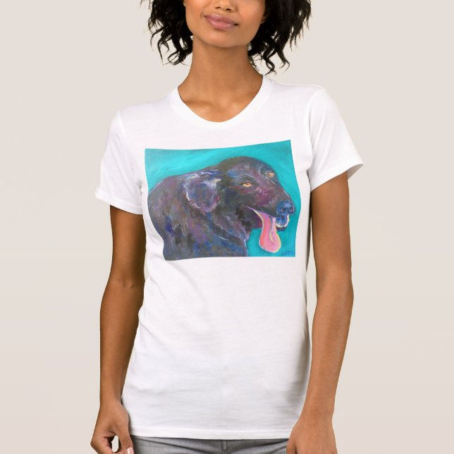 Black Flat Coated Retriever Dog Art T-Shirts (Front)