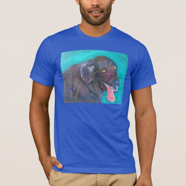 Black Flat Coated Retriever Dog Art  T-Shirts (Front)