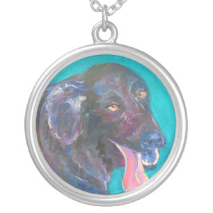 Black Flat Coated Retriever Dog Necklace Jewelry