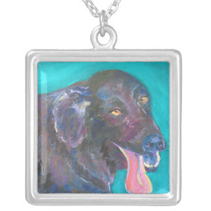 Black Flat Coated Retriever Jewelry Art Necklaces