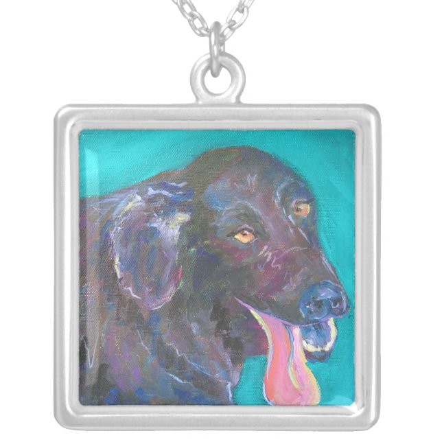 Black Flat Coated Retriever Jewelry Art Necklaces (Front)