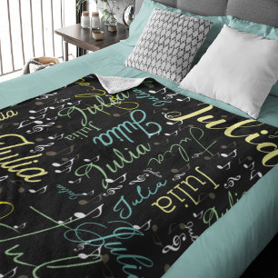 Black Fleece Blanket with Color Names and Clefs