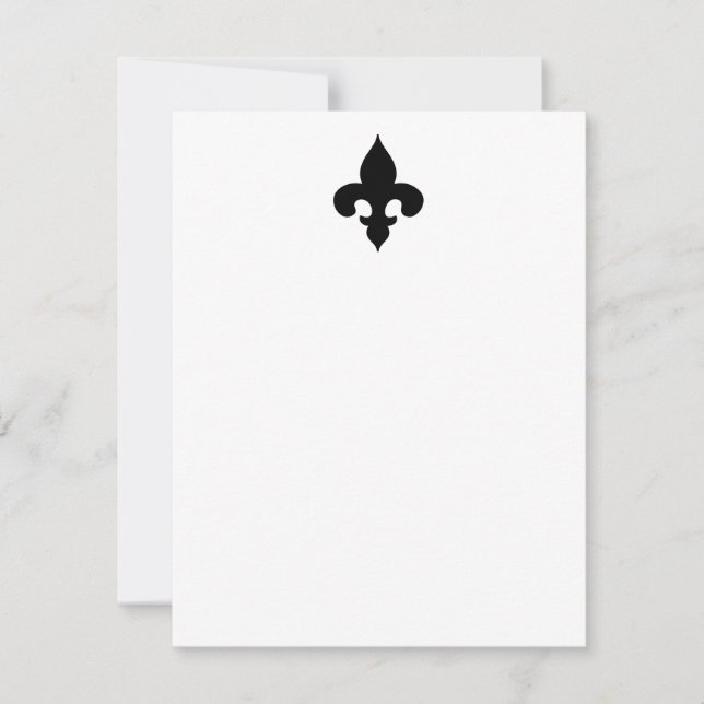 Black Fleur de Lis Flat Note Cards (Front)