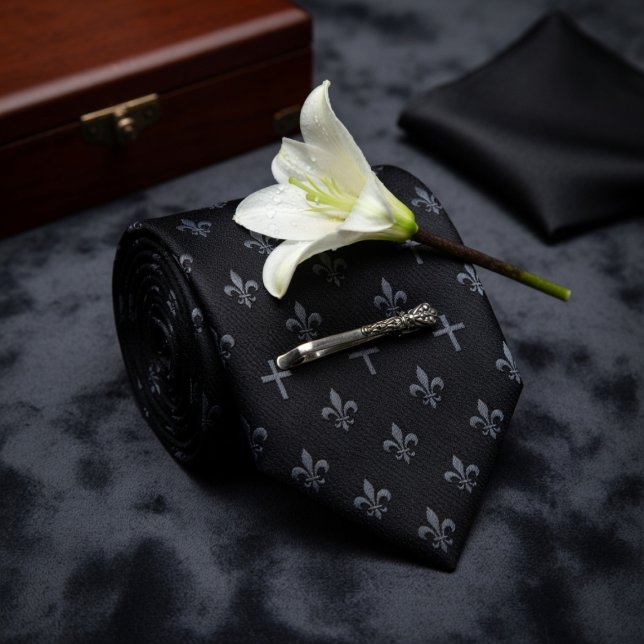 Black Fleur-de-lis Funeral  Neck Tie (Creator Uploaded)