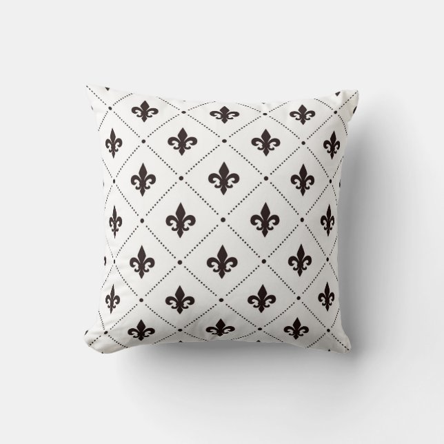 Black Fleur De Lis Luxury Elegant Damask Pattern Throw Pillow (Front)