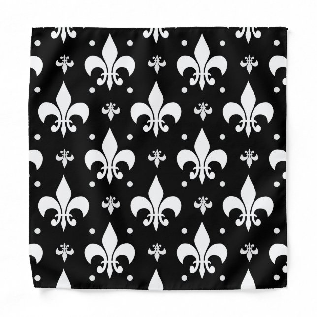 Black Fleur-de-lis Pattern Design  Bandana (Front)