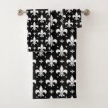 Black Fleur-de-lis Pattern Design  Bath Towel Set