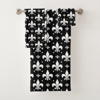 Black Fleur-de-lis Pattern Design  Bath Towel Set