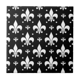 Black Fleur-de-lis Pattern Design  Ceramic Tile