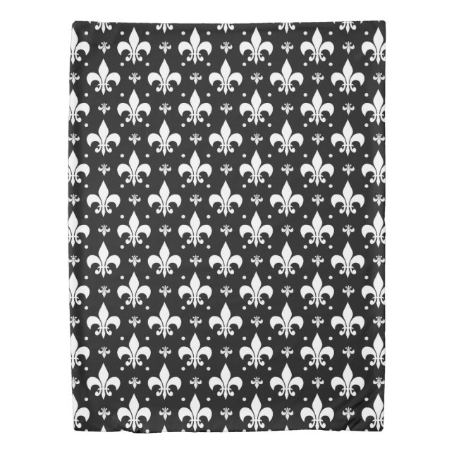 Black Fleur-de-lis Pattern Design  Duvet Cover (Front)