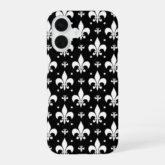 Black Fleur-de-lis Pattern Design  Iphone Case (Back)