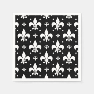 Black Fleur-de-lis Pattern Design  Napkins